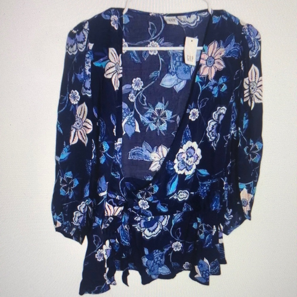 GAP Navy Floral Wrap Blouse